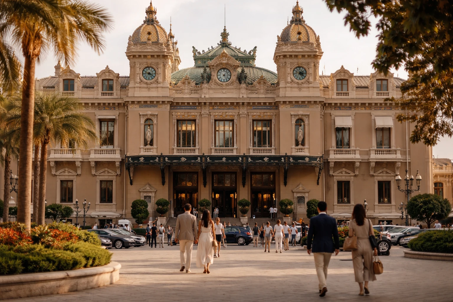 La facciata del Casinò de Monte-Carlo, il palazzo di Charles Garnier, in una mattina d'autunno